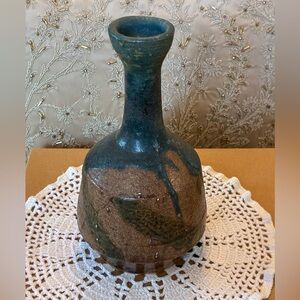Green & Brown Marbled Vase by CAIN 7 1/2 inches tall